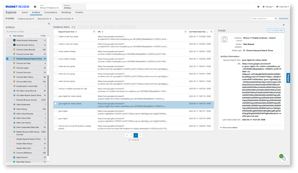 Screenshot of Magnet Review showcasing its simple yet powerful view of web-related artifacts.